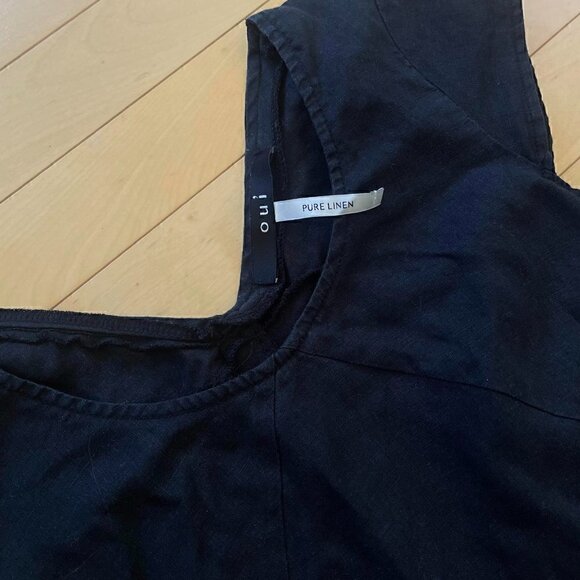 Oui Black Linen Sheath Dress - Size Small - Picture 2 of 6